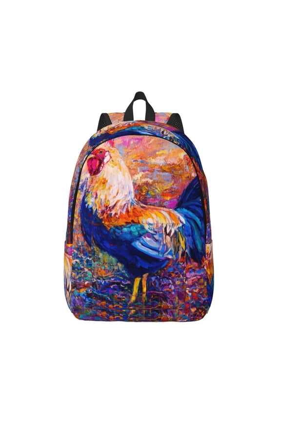 Rooster Oil Painting Print Canvas Backpack Travel Rucksack Unisex Knapsack 15.7/17.7Inch Laptop Backpack for Work,College -Medium