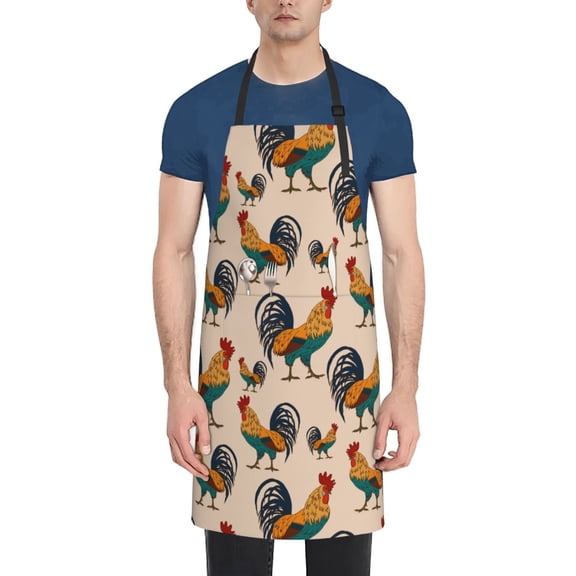 Vsdgher Rooster Waterproof Apron with 2 Pockets Kitchen Chef Aprons Bibs for Grooming Cooking Baking Painting Gardening
