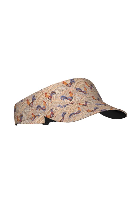 Roosters In Floral Print Adult Sunscreen Visor Cap,1 Piece of Sport Sun Visor Hats Adjustable Sun Hat for Outdoor Activities Fits for Women and Men (One Size)