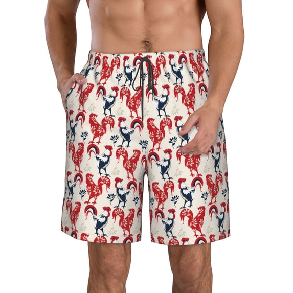 Vsdgher Roosters Men's Beach Shorts, Surfing shorts, Swim trunks, Quick Dry Swim Trunks for Surfing Beach Fun -Small