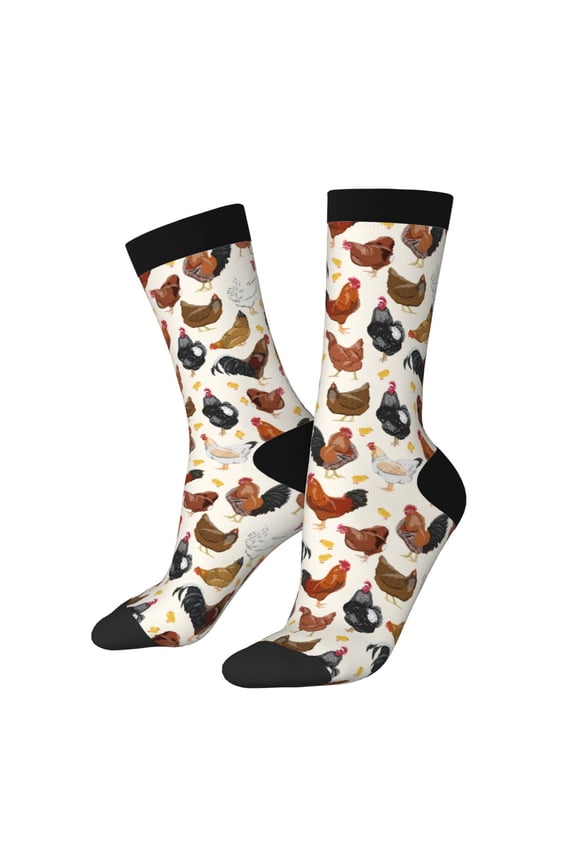Roosters and Chickens Crew Socks for Men & Women, Breathable Casual Athletic Ankle Socks