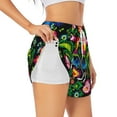 thumbnail image 1 of Vsdgher Roosters and Flowers Print Women's Running Double Layer Shorts High Waisted with Pockets Elastic Yoga Workout Athletic Gym Sports, 1 of 8