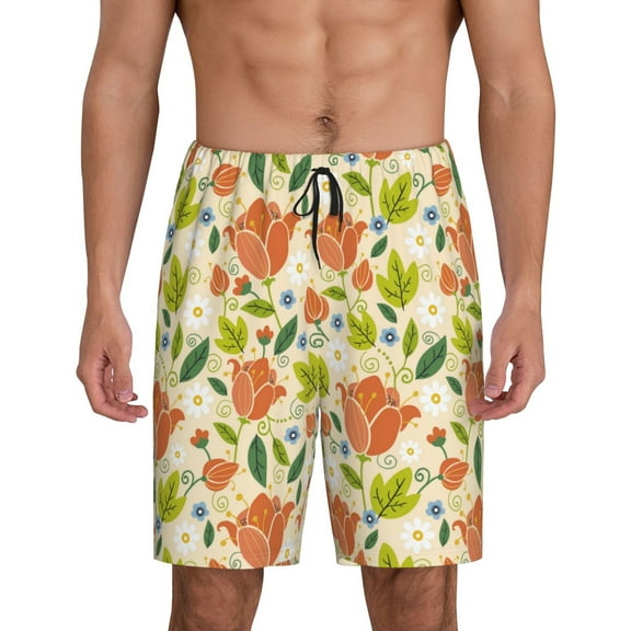 Vsdgher Rose Daisy Print Men's Pajama Shorts Lounge Bottoms Sleep Shorts Elastic Waist Lightweight PJ Shorts with Pockets-Large