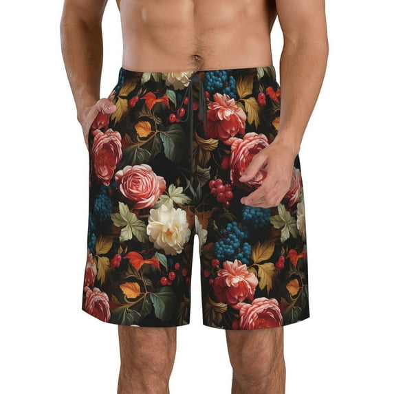 Vsdgher Rose Flowers Men's Beach Shorts, Surfing shorts, Swim trunks, Quick Dry Swim Trunks for Surfing Beach Fun -XX-Large