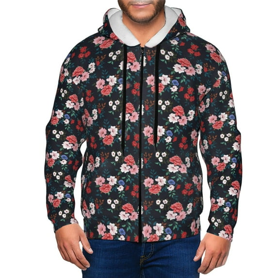 Vsdgher Rose Flowers Mens Hoodies Zip Hoodie, Hoodies for Men, Zip-up Hooded Sweatshirt-XX-Large