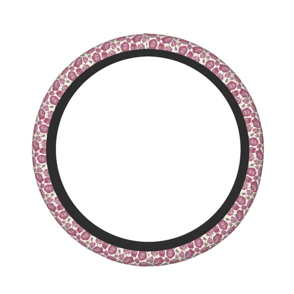 Vsdgher Rose Flowers Pattern Elastic Car Steering Wheel Cover,Car Wheel Cover Protector Car Accessory for Steering Wheel with a Diameter of 14.5"-15"