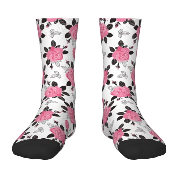 Vsdgher Rose Flowers Pattern Kids Socks Boys Girl Crew Athletic Half Sport Running Breathable Socks Lightweight Stretch Crew Socks