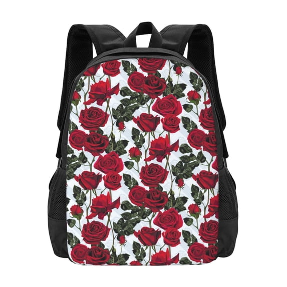 Vsdgher Rose Flowers Print Backpack for Women Men School Bookbag with Laptop Compartment for College Work Travel, Simple Fashion Casual Daypack, Fit 15" Laptop