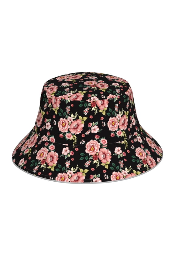 Rose Flowers Print Bucket Hat for Men&Women Bucket Hat Reversible Summer Double-Side-Wear Travel Gardening, Beach, Camping, Hiking, Fishing Cap