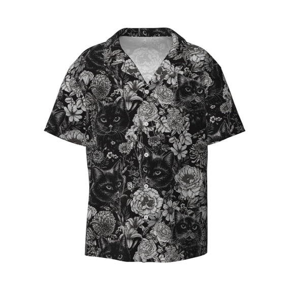 Vsdgher Rose Flowers Print Men's Wrinkle Free Untucked Cuban Shirt Business Casual Button Down Shirts Short Sleeve Shirt