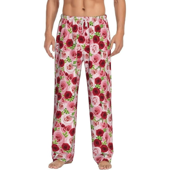 Vsdgher Rose Flowers Print Mens Pajama Pants Sleep & Lounge Pants, PJ Bottoms With elastic waistb and Pockets