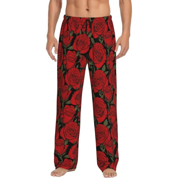 Vsdgher Rose Flowers Print Mens Pajama Pants Sleep & Lounge Pants, PJ Bottoms With elastic waistb and Pockets