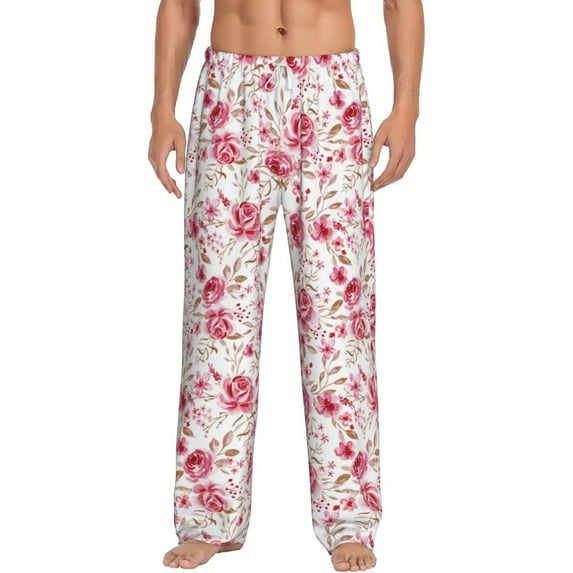Vsdgher Rose Flowers Print Mens Pajama Pants Sleep & Lounge Pants, PJ Bottoms With elastic waistb and Pockets