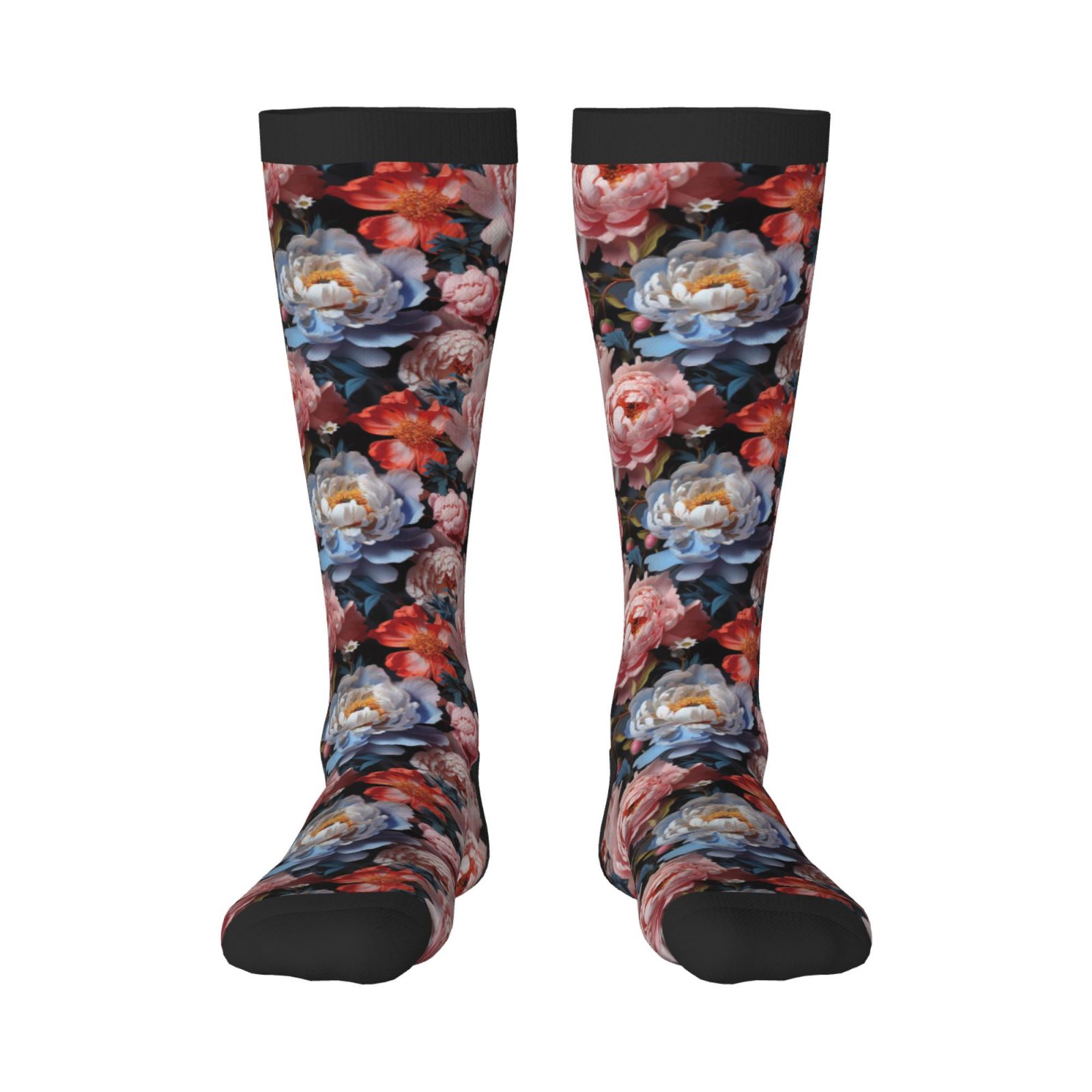 Vsdgher Rose Flowers Print Thigh High Socks Extra Long Stretchy Sock ...