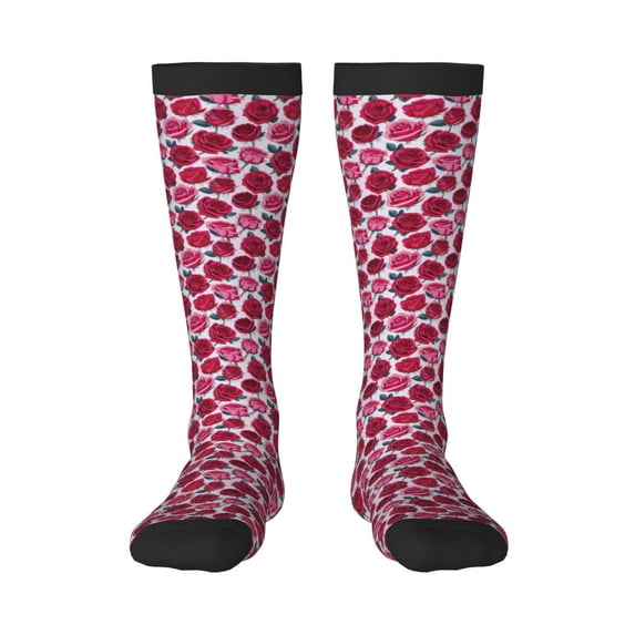 Vsdgher Rose Flowers Print Thigh High Socks Extra Long Stretchy Sock Women Over Knee High Opaque Stocking Daily Wear