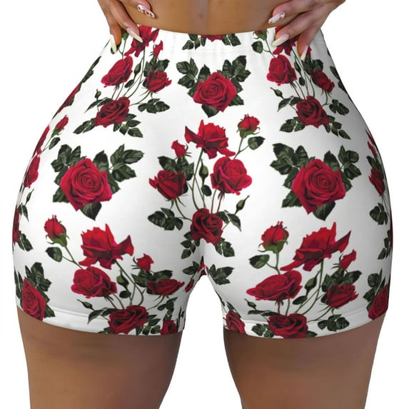 Vsdgher Rose Flowers print Workout Shorts for Women Seamless Soft Smooth Gym Yoga Scrunch Active Exercise Fitness Shorts