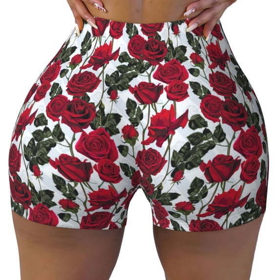 Vsdgher Rose Flowers print Workout Shorts for Women Seamless Soft Smooth Gym Yoga Scrunch Active Exercise Fitness Shorts