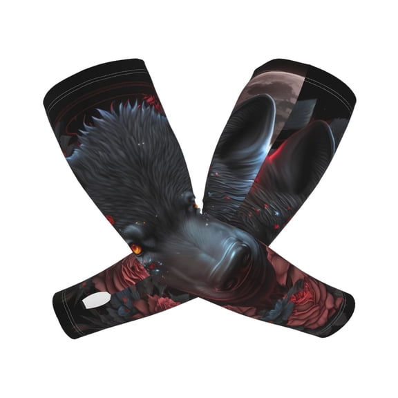 Vsdgher Rose Full Moon Black Wolf Pattern Cooling Arm Sleeves for Men & Women, Breathable, UV Sun Protection, Sports Arm Sleeves for Women, Men & Youth