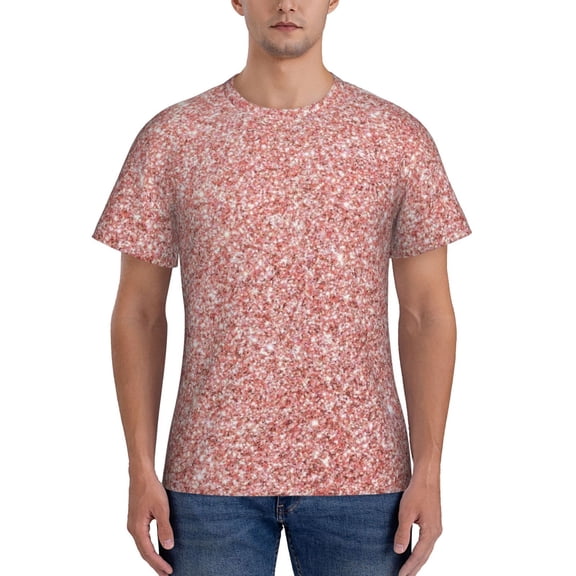Vsdgher Rose Gold Glitter Print Men's Dry Fit Mesh Athletic Shirts Moisture Wicking Tennis T-Shirt Tops