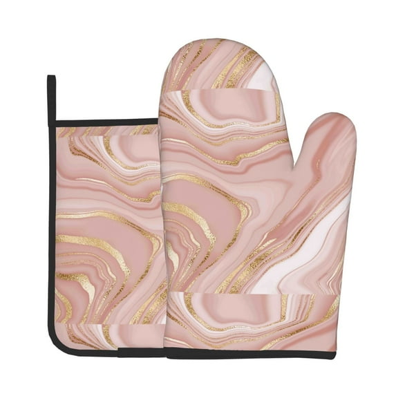 Vsdgher Rose Gold Glitter Splatter Oven Mitts and Pot Holders 2 pcs Set,High Heat Resistant Kitchen Oven Glove for Baking and Cooking