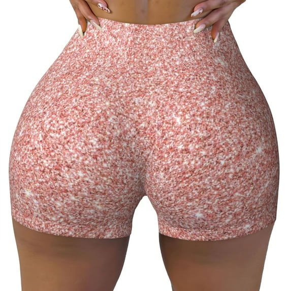 Vsdgher Rose Gold Glitter print Workout Shorts for Women Seamless Soft Smooth Gym Yoga Scrunch Active Exercise Fitness Shorts
