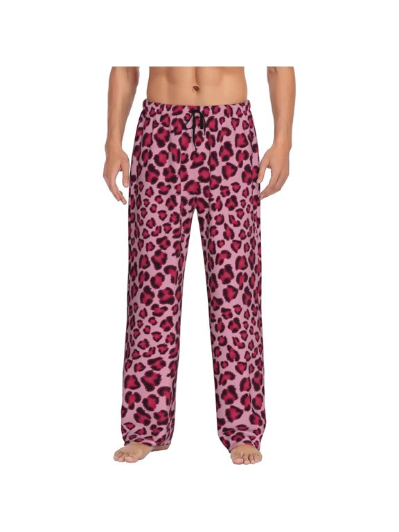 Rose Leopard Print Print Mens Pajama Pants Sleep & Lounge Pants, PJ Bottoms With elastic waistb and Pockets