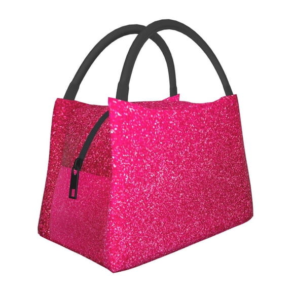 Vsdgher Rose Red Glitter Print Insulated Reusable Bags with Sturdy Zipper and Handles, Foldable Totes for Hot or Cold Food Bring or Delivery