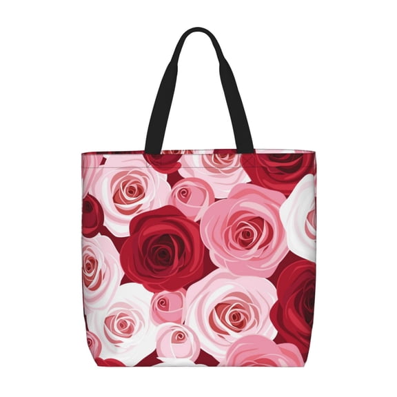 Vsdgher Rose print Tote Bag for Women Shoulder Bag with Zipper Large Shoulder Bag Handle Handbag Portable Washable for Travel, Work