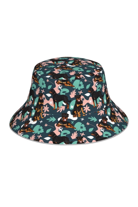 Rottweiler Print Bucket Hat for Men&Women Bucket Hat Reversible Summer Double-Side-Wear Travel Gardening, Beach, Camping, Hiking, Fishing Cap