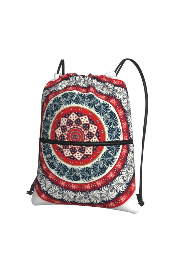 Round Design Drawstring Backpack Water Resistant String Bag Sports Sackpack Gym Sack for Men Women