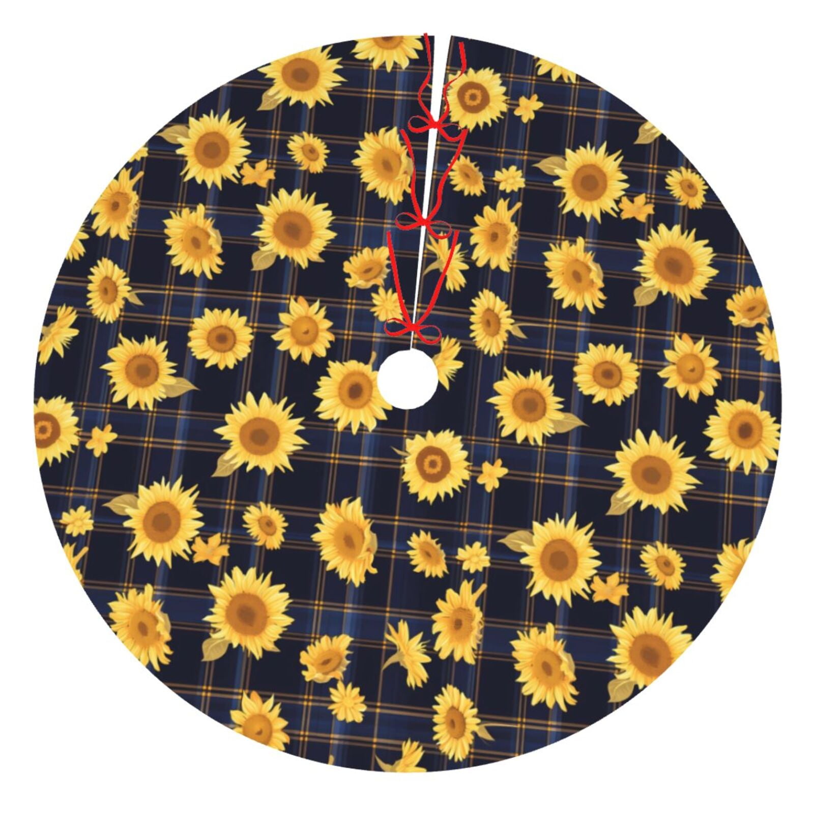 Vsdgher Royal Blue Plaid Sunflower Christmas Tree Skirt Snowman Xmas