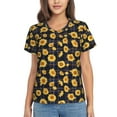 thumbnail image 1 of Vsdgher Royal Blue Plaid Sunflower Women Shirts V Neck Short Sleeve Tops T-Shirt Basic Tees, S to 3XLLarge, 1 of 5