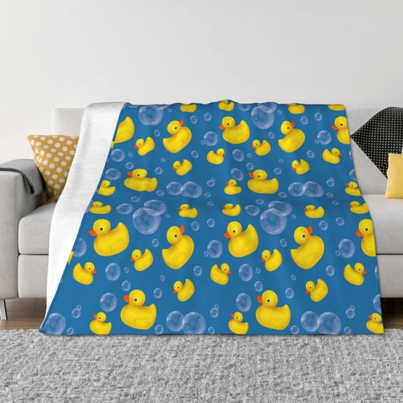 Vsdgher Rubber Duck Pattern Fleece Throw Blanket, Horizontal Fleece Bedding Home Decor for Couch & Bed All Season Use -80"x60"