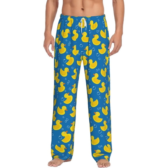 Vsdgher Rubber Duck Print Mens Pajama Pants Sleep & Lounge Pants, PJ Bottoms With elastic waistb and Pockets
