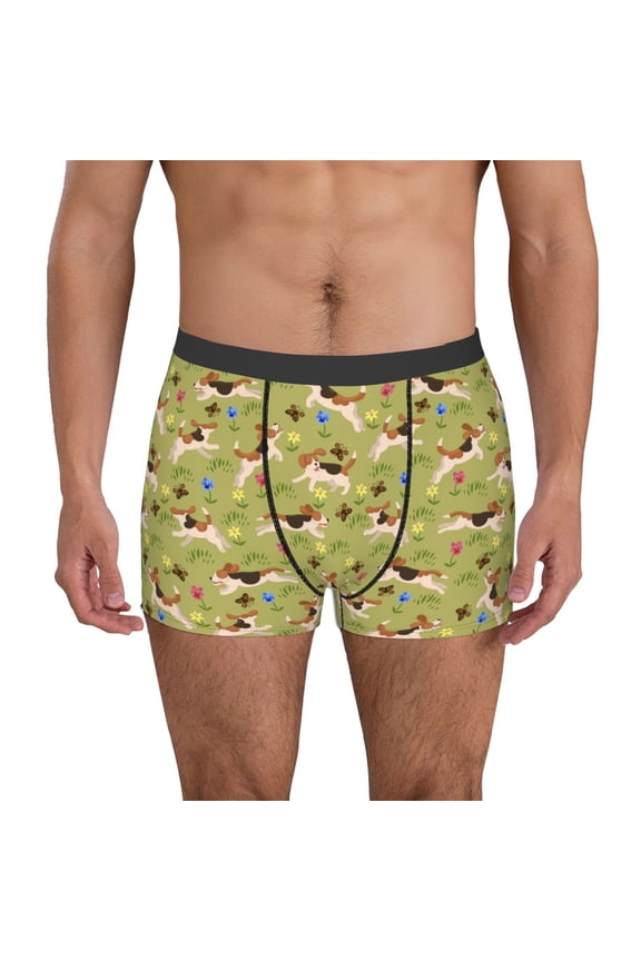 Running Beagle Pattern Men's Boxer Brief Underwear,Soft Funny Underwear for Men-X-Large
