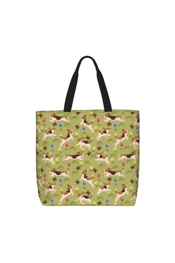 Running Beagle print Tote Bag for Women Shoulder Bag with Zipper Large Shoulder Bag Handle Handbag Portable Washable for Travel, Work
