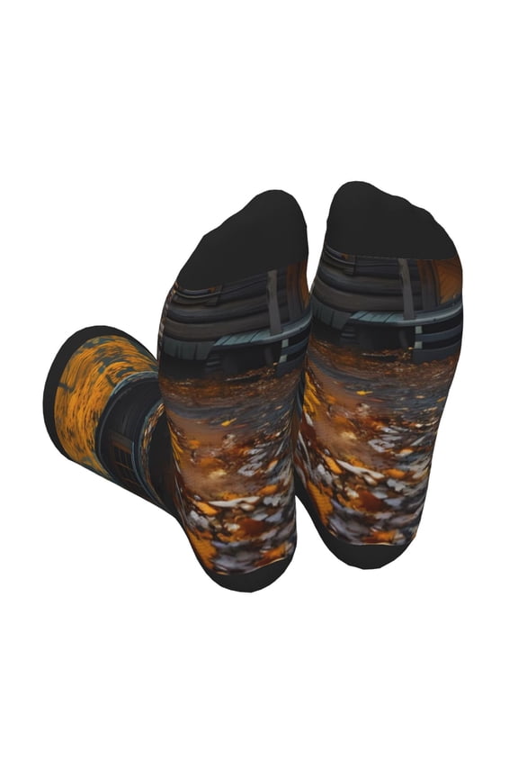 Rustic Cabin Autumn Forest Unisex Crew Socks Lightweight Breathable Ventilation Ankle Socks, Mid-calf socks for Daily