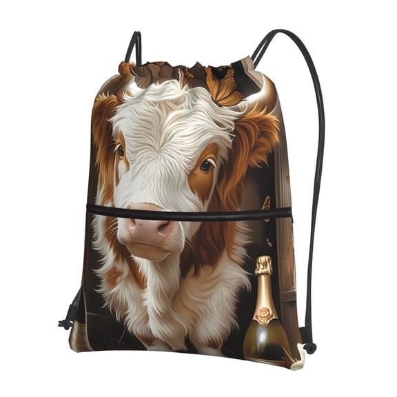 Vsdgher Rustic Cow Butterflies Champagne Drawstring Backpack Water Resistant String Bag Sports Sackpack Gym Sack for Men Women