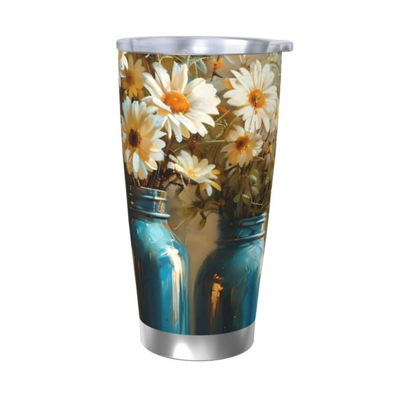 Vsdgher Rustic Daisy Mason Jars 20 Oz Stainless Steel Vacuum Insulated, Travel Mug Coffee Cup for Home, Office, Outdoor Works Great for Ice Drinks and Hot Beverage -Without Straw