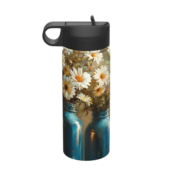 Vsdgher Rustic Daisy Mason Jars for Insulated Stainless Steel Water Bottle,18oz Sports Water Bottle Stainless Steel Reusable Tumbler for Sports, Travel, and School