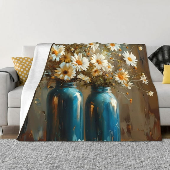Vsdgher Rustic Daisy Mason Jars Pattern Fleece Throw Blanket, Horizontal Fleece Bedding Home Decor for Couch & Bed All Season Use -50"x40"