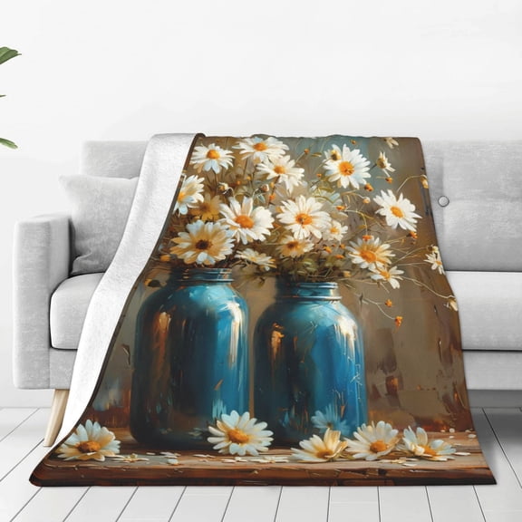 Vsdgher Rustic Daisy Mason Jars Ultra-Soft Micro flannel Blanket Throw Blankets for Couch Sofa, Bed (4 sizes)-40"x30"
