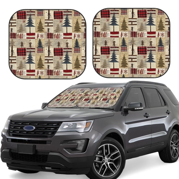 Vsdgher Rustic Plaid Forest Lodge Print Car Windshield Sun Shade, Reflective Sunshade Window Sunshade Sun Visor Protector Fit for Cars,Trucks,SUVs-Large