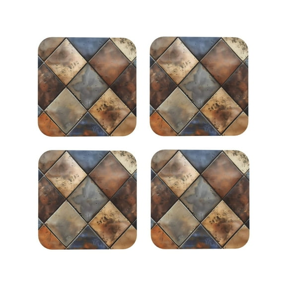 Vsdgher Rustic Tile Pattern Leather Coasters for Drinks, Durable Drink Coasters 4 Set for Tabletop Protection, Luxurious Home Décor and Housewarming Gift-Square