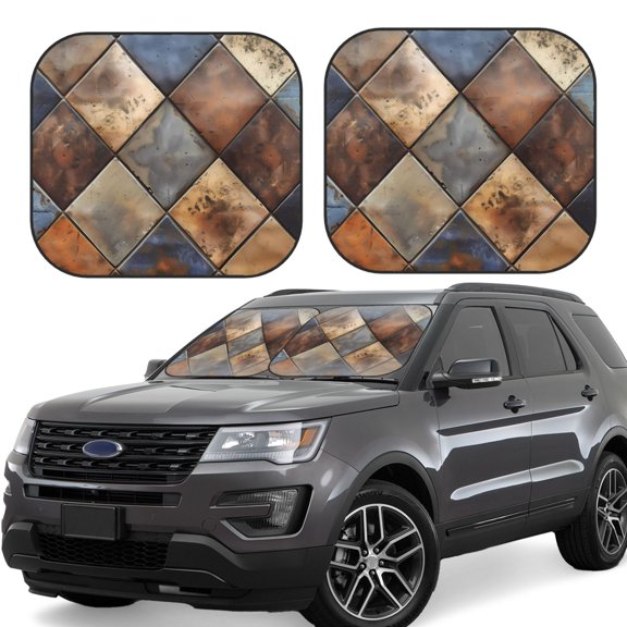 Vsdgher Rustic Tile Pattern Print Car Windshield Sun Shade, Reflective Sunshade Window Sunshade Sun Visor Protector Fit for Cars,Trucks,SUVs-Medium
