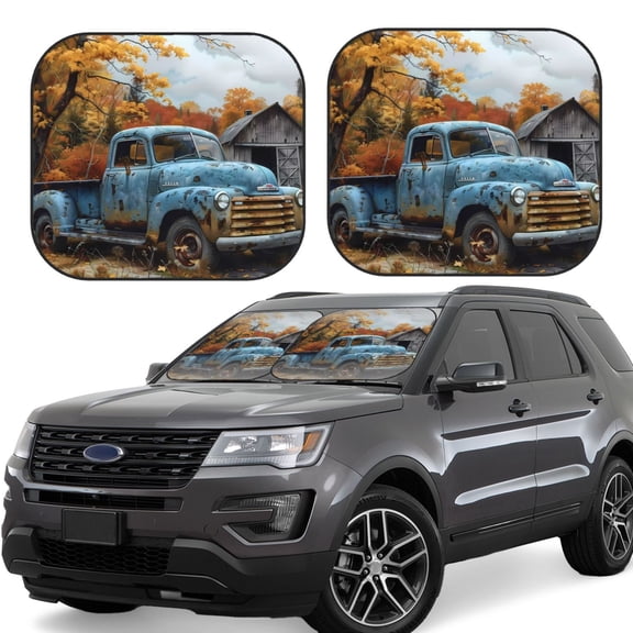 Vsdgher Rustic Vintage Truck Autumn Print Car Windshield Sun Shade, Reflective Sunshade Window Sunshade Sun Visor Protector Fit for Cars,Trucks,SUVs-Medium