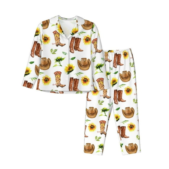 Vsdgher Rustic Western Charm Pajamas Set Long Sleeve Sleepwear Womens Button Down Nightwear Pj Sets-Medium
