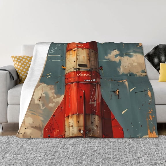 Vsdgher Rusty Rocket Launch Pattern Fleece Throw Blanket, Horizontal Fleece Bedding Home Decor for Couch & Bed All Season Use -50"x40"