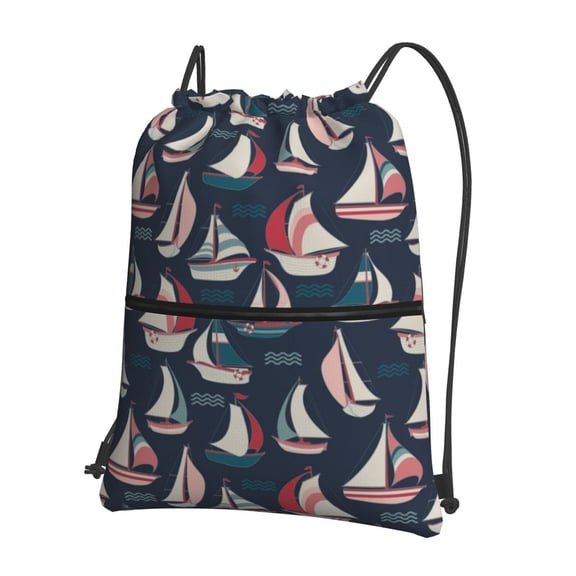 Vsdgher Sailboat And Wave Drawstring Backpack Water Resistant String Bag Sports Sackpack Gym Sack for Men Women
