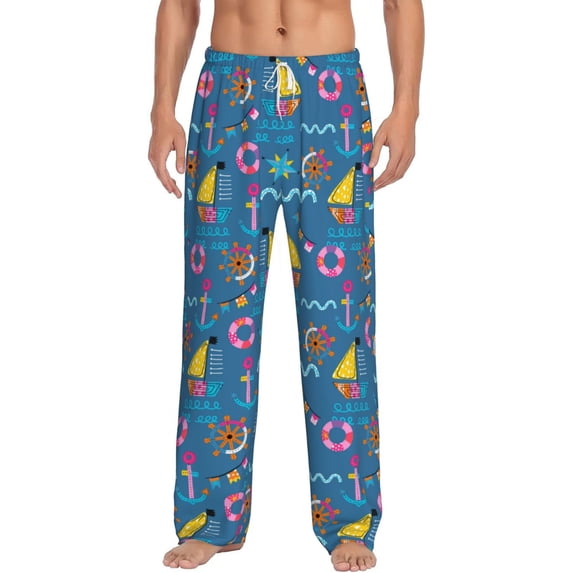 Vsdgher Sailboat With Sailing Print Mens Pajama Pants Sleep & Lounge Pants, PJ Bottoms With elastic waistb and Pockets